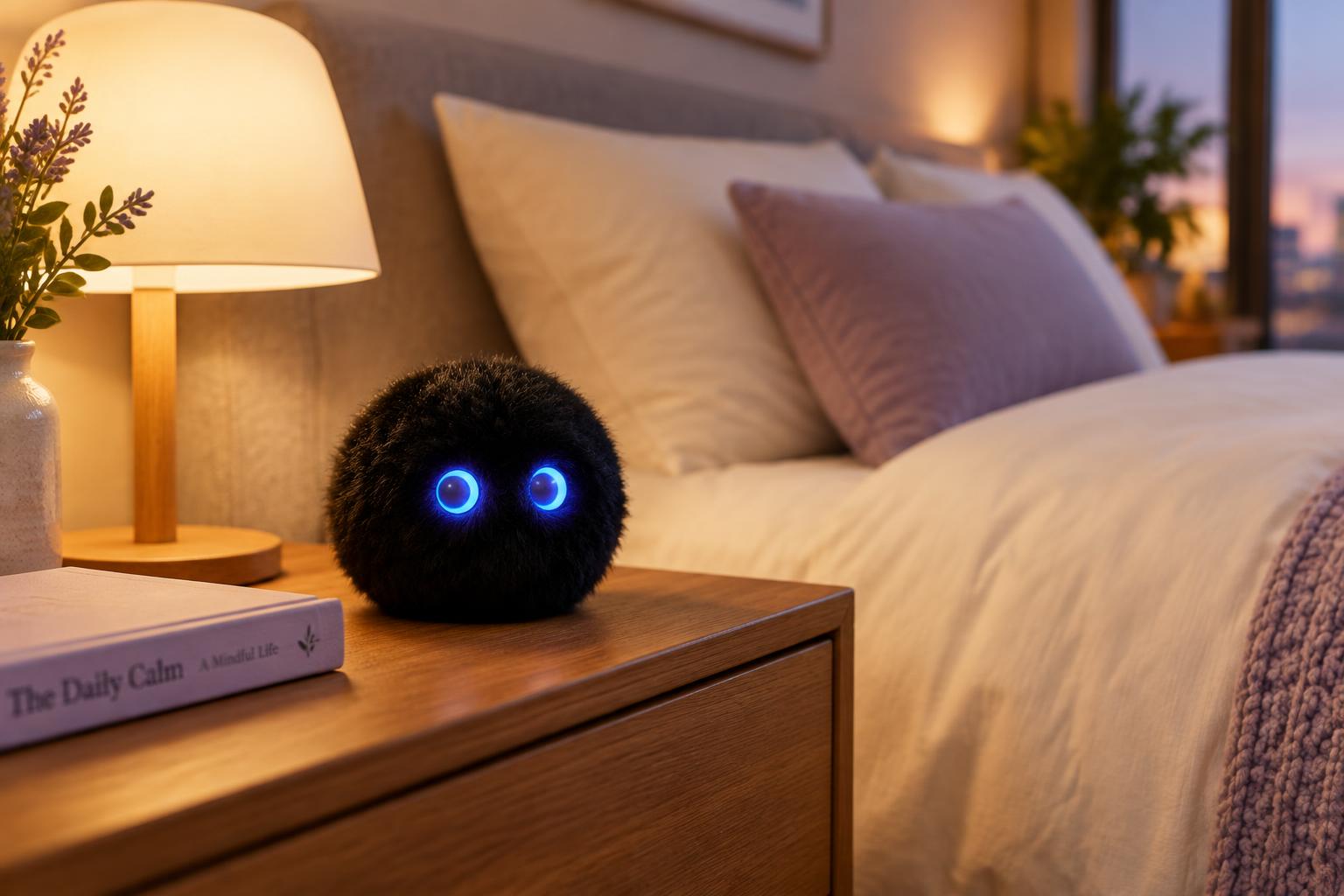 VELUNII on a wooden bedside table in a cozy bedroom